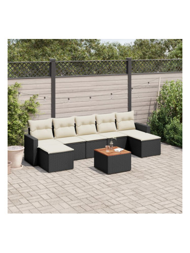 Sonata H Градински комплект диван с възглавници 8 части черен полиратан