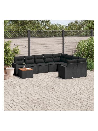 Sonata H Градински комплект диван с възглавници 10 части черен полиратан
