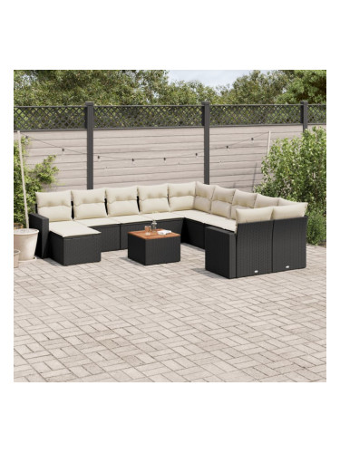 Sonata H Градински диван с възглавници, 12 части, черен, полиратан