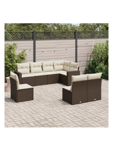 Sonata H Градински комплект с възглавници, 8 части, кафяв, полиратан