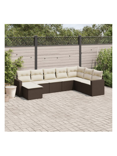 Sonata H Градински комплект с възглавници, 8 части, кафяв, полиратан