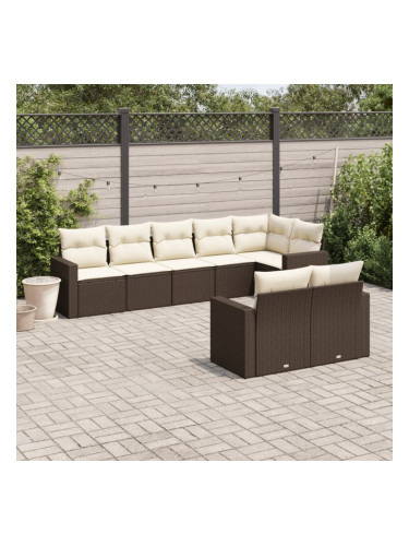 Sonata H Градински комплект с възглавници, 8 части, кафяв, полиратан