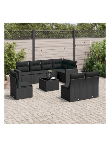 Sonata H Градински комплект диван с възглавници 9 части черен полиратан