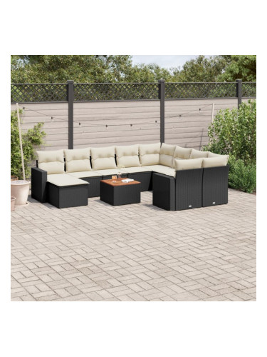 Sonata H Градински комплект диван с възглавници 11 части черен полиратан