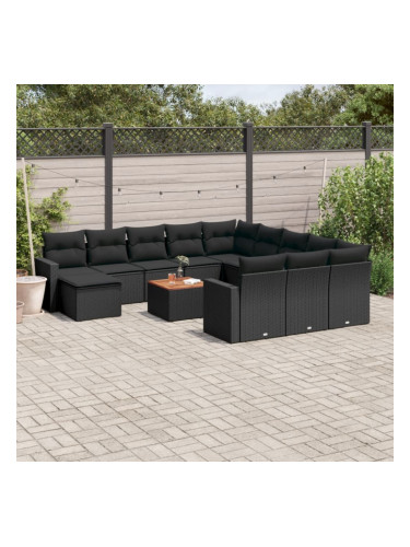 Sonata H Градински диван с възглавници, 13 части, черен, полиратан