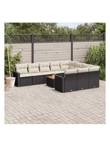 Sonata H Градински комплект диван с възглавници 11 части черен полиратан
