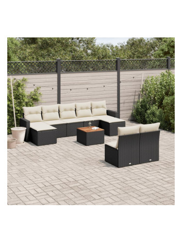 Sonata H Градински комплект диван с възглавници 10 части черен полиратан