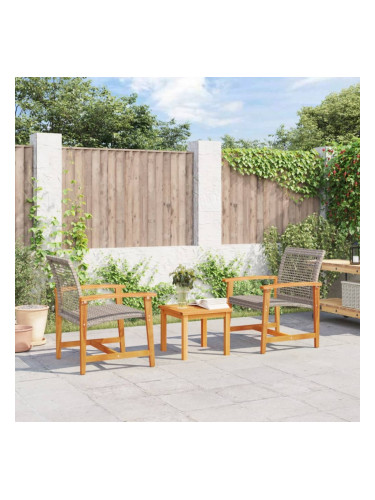 Sonata H Бистро комплект, 3 части, сив, полиратан и акациево дърво