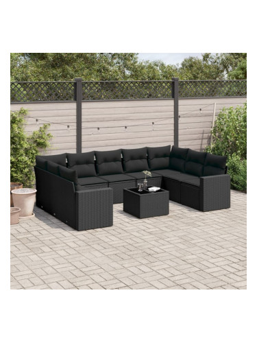 Sonata H Градински комплект диван с възглавници 10 части черен полиратан