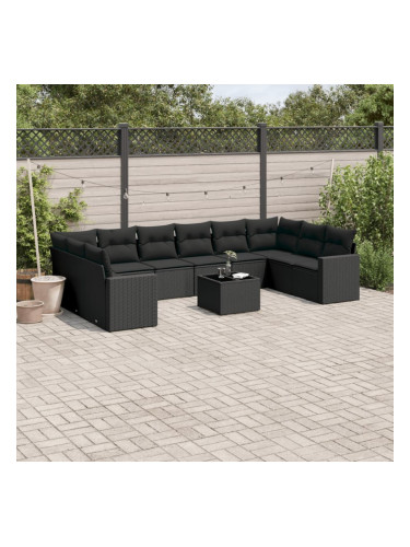 Sonata H Градински комплект диван с възглавници 11 части черен полиратан