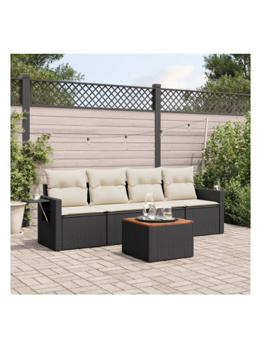 Sonata H Градински комплект с възглавници, 5 части, черен полиратан