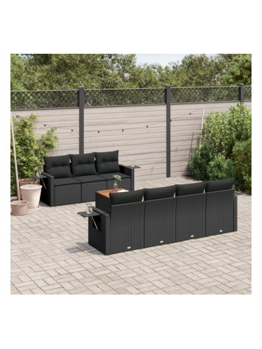 Sonata H Градински комплект диван с възглавници 8 части черен полиратан