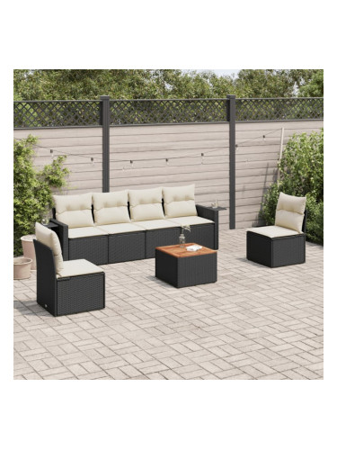 Sonata H Градински комплект диван с възглавници 7 части черен полиратан