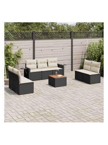 Sonata H Градински комплект диван с възглавници 8 части черен полиратан