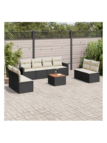 Sonata H Градински комплект диван с възглавници 9 части черен полиратан