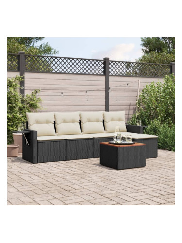 Sonata H Градински диван с възглавници, 6 части, черен, полиратан