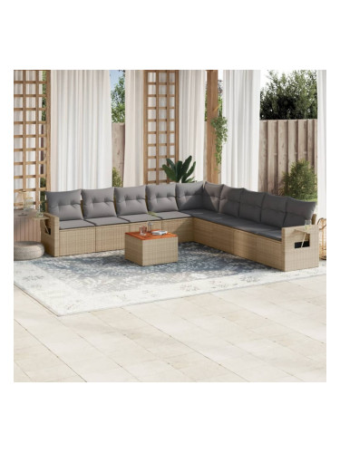 Sonata H Градински диван с възглавници, 10 части, бежов полиратан