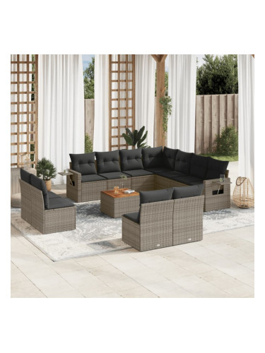 Sonata H Градински комплект диван с възглавници 12 части сив полиратан