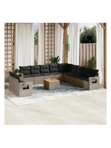 Sonata H Градински комплект диван с възглавници 12 части сив полиратан