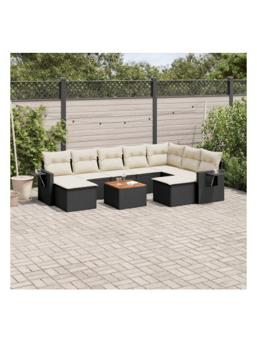 Sonata H Градински комплект диван с възглавници 10 части черен полиратан