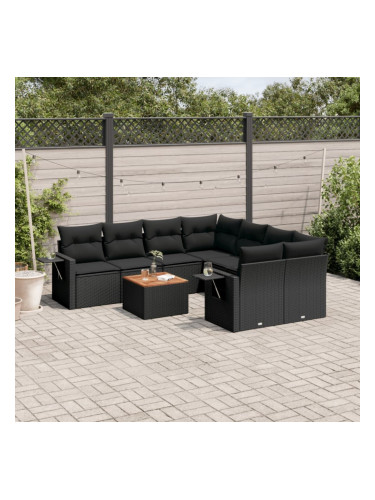 Sonata H Градински комплект диван с възглавници 9 части черен полиратан