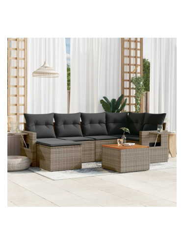 Sonata H Градински диван с възглавници, 7 части, полиратан, сив