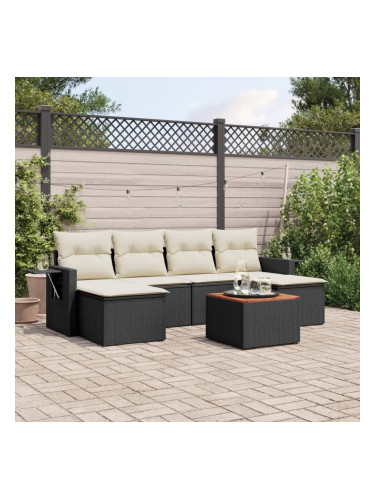Sonata H Градински комплект диван с възглавници 7 части черен полиратан