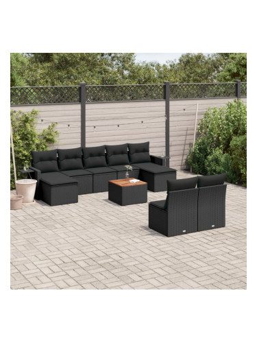 Sonata H Градински комплект диван с възглавници 10 части черен полиратан