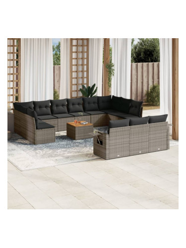 Sonata H Градински комплект диван с възглавници 14 части сив полиратан