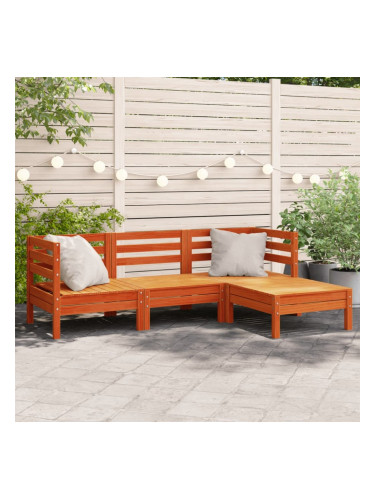 Sonata H Градински диван с табуретка, 3-местен, восъчнокафяв, бор масив