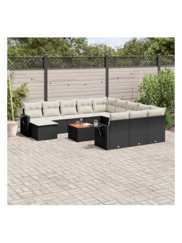 Sonata H Градински диван с възглавници, 13 части, черен, полиратан