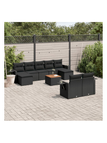 Sonata H Градински комплект диван с възглавници 10 части черен полиратан