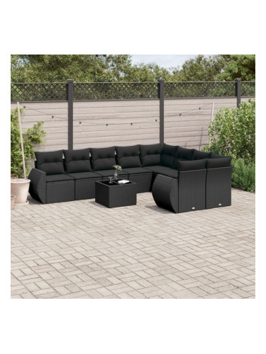 Sonata H Градински комплект диван с възглавници 10 части черен полиратан