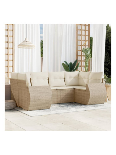 Sonata H Градински диван с възглавници, 6 части, бежов полиратан