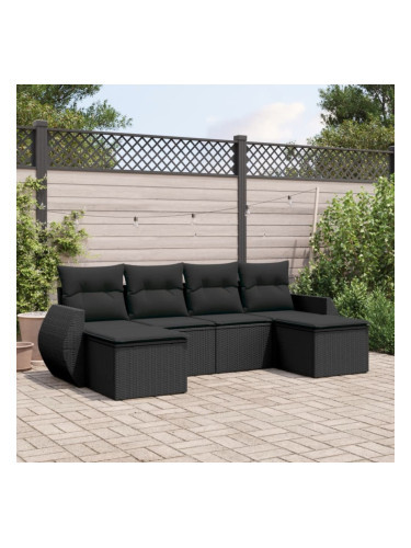 Sonata H Градински диван с възглавници, 6 части, черен, полиратан