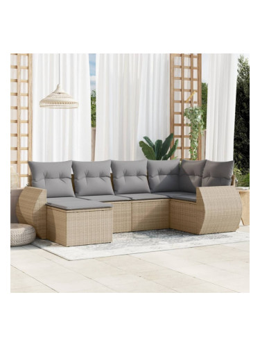 Sonata H Градински диван с възглавници, 6 части, бежов полиратан