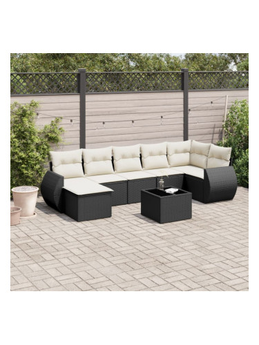 Sonata H Градински комплект диван с възглавници 8 части черен полиратан