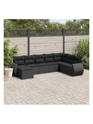 Sonata H Градински комплект диван с възглавници 8 части черен полиратан