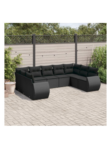 Sonata H Градински комплект диван с възглавници 9 части черен полиратан