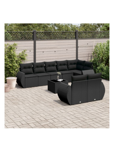 Sonata H Градински комплект диван с възглавници 9 части черен полиратан