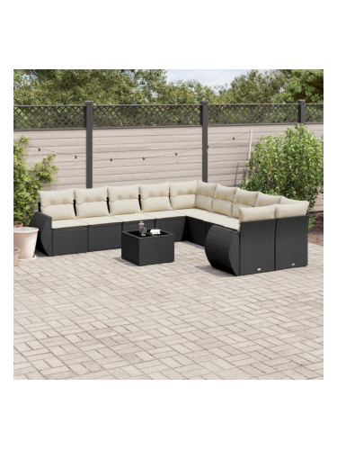 Sonata H Градински комплект диван с възглавници 11 части черен полиратан