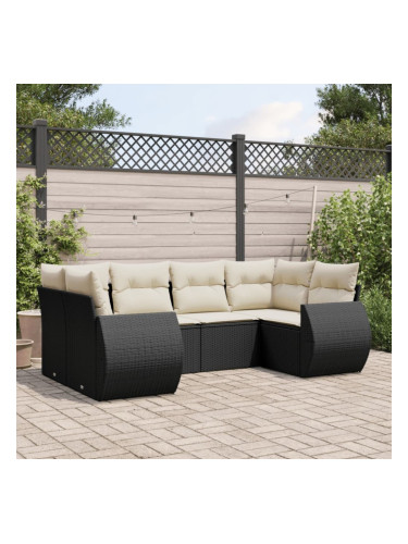 Sonata H Градински диван с възглавници, 6 части, черен, полиратан