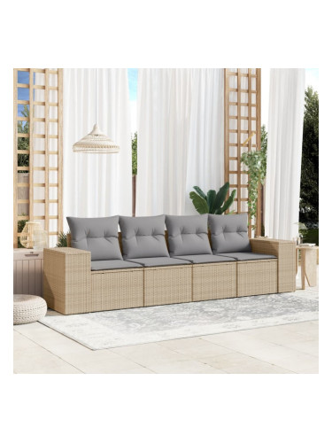 Sonata H Градински диван с възглавници, 4 части, бежов полиратан
