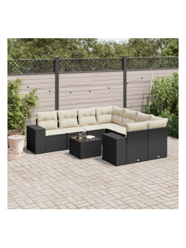 Sonata H Градински комплект диван с възглавници 9 части черен полиратан