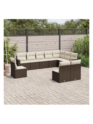 Sonata H Градински комплект диван с възглавници 10 части кафяв полиратан