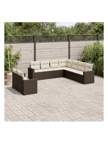 Sonata H Градински комплект диван с възглавници 9 части кафяв полиратан