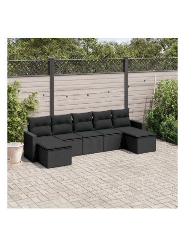 Sonata H Градински комплект диван с възглавници 7 части черен полиратан