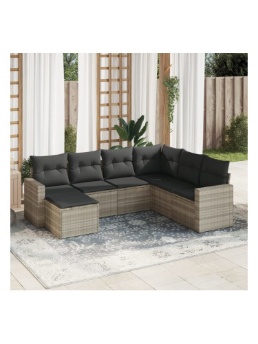 Sonata H Градински комплект с възглавници, 7 части, светлосив полиратан