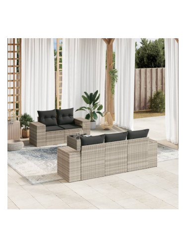 Sonata H Градински комплект с възглавници, 6 части, светлосив полиратан