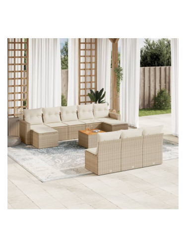 Sonata H Градински диван с възглавници, 11 части, бежов полиратан